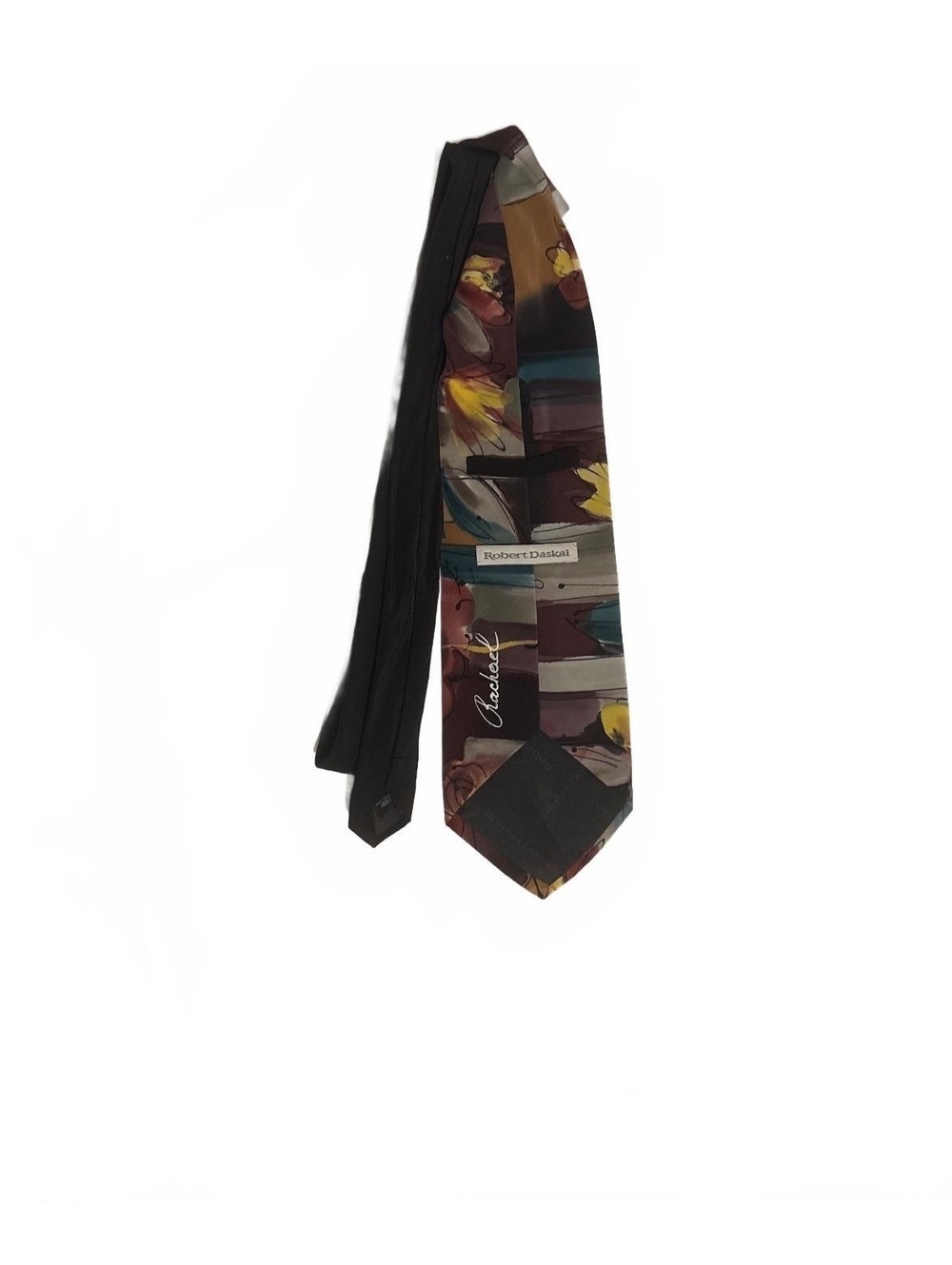 Robert Daskal Rachael Signed Hand Painted Silk Tie Abstract Floral Art Vintage